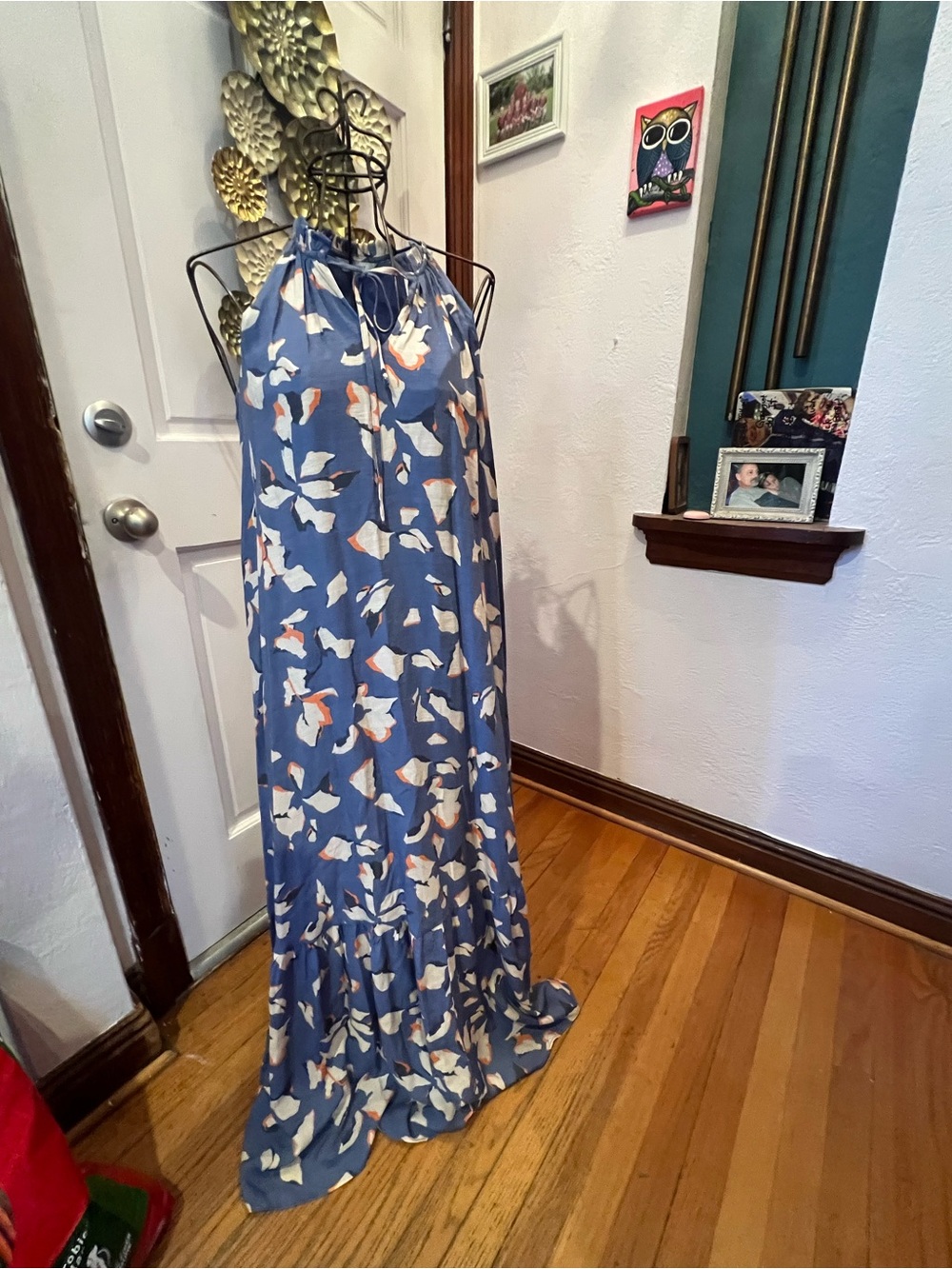 Nine West Medium Blue Floral Halter Maxi Dress by